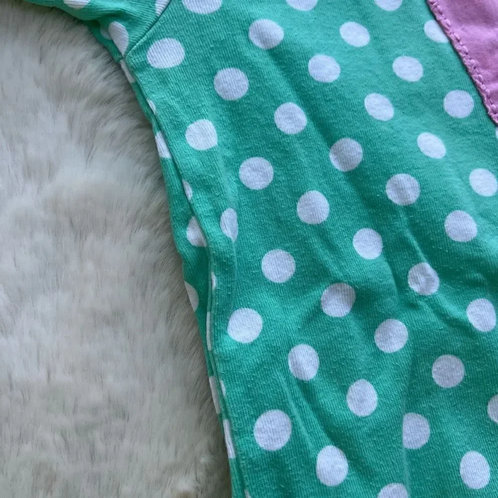 Mini Boden Long Sleeve Crew Neck T Shirt Polka Dot Dog Patch Pink Teal 9-10Y